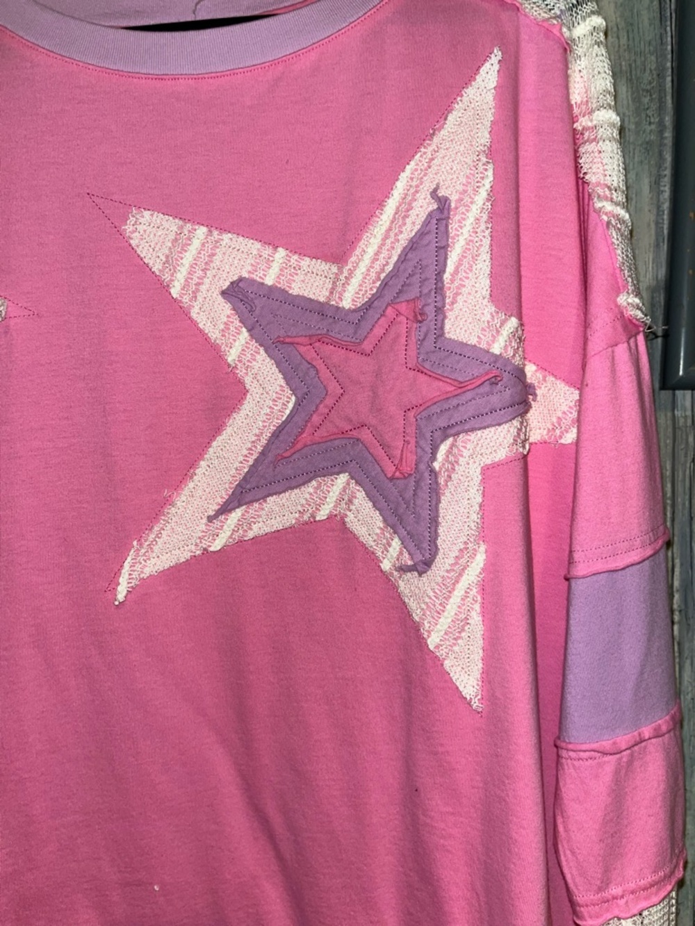BlueVelvet Large Pink Star Appliqué Long Sleeve Top - Picture 6 of 7